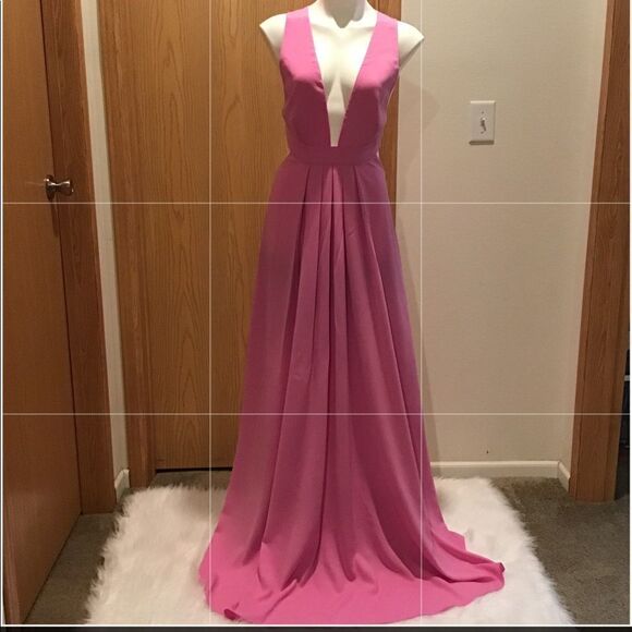 Jill Stuart Pink Deep V Neck Halter Maxi Gown Dress Size 10 - Picture 2 of 9